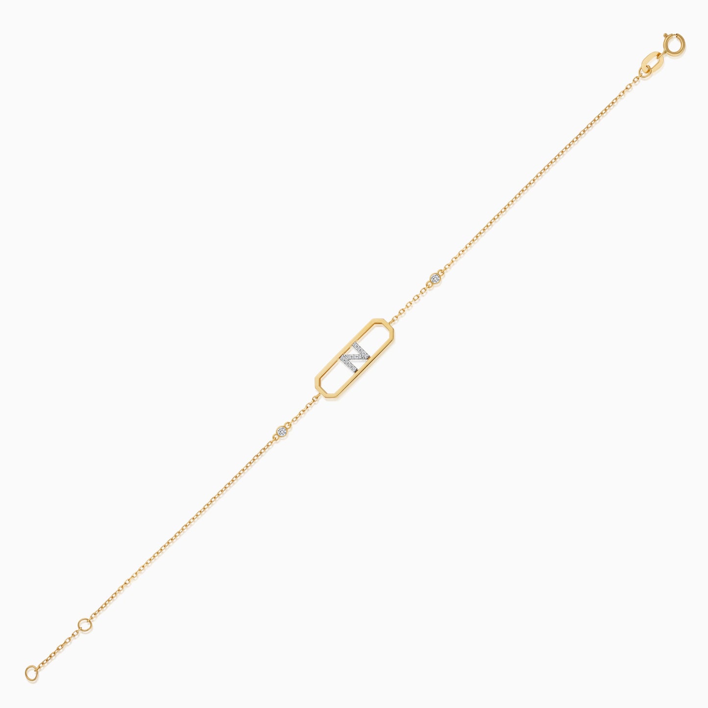 18k yellow gold natural diamond initial “N” bracelet