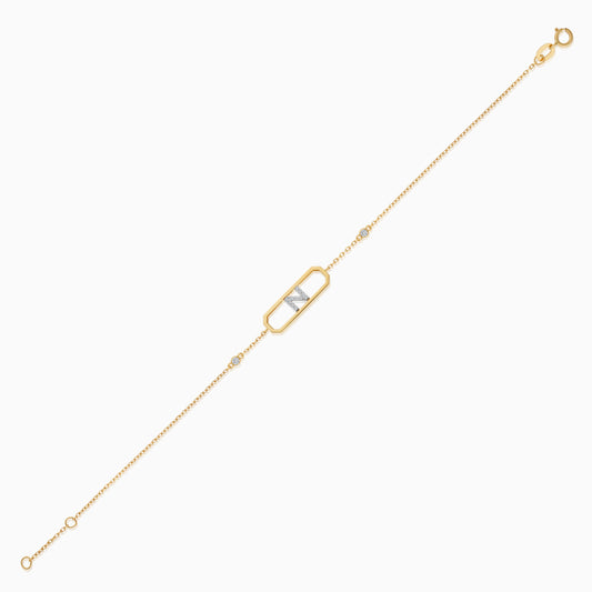 18k yellow gold natural diamond initial “N” bracelet