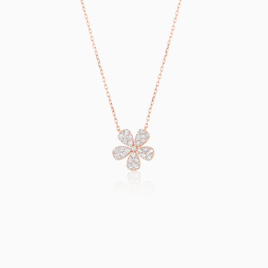 18K Rose Gold Flower Necklace with Natural Diamonds – Mosaic Collection