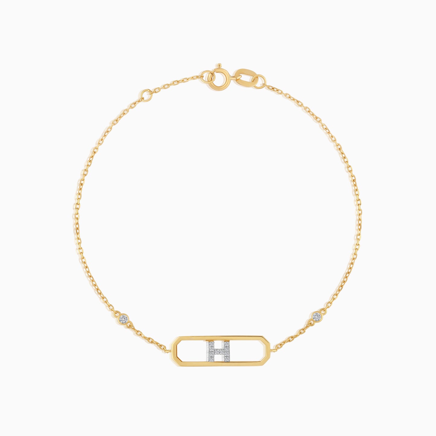 18k yellow gold natural diamond initial “H” bracelet