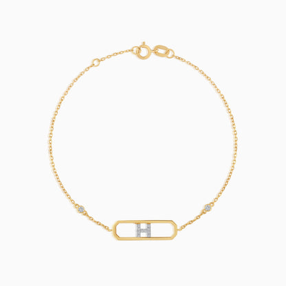 18k yellow gold natural diamond initial “H” bracelet