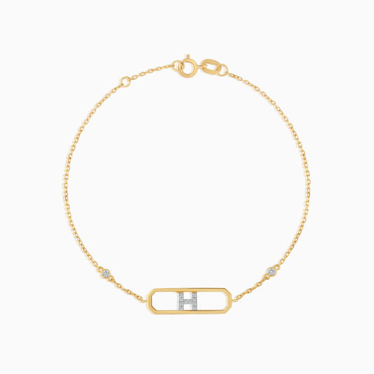 18k yellow gold natural diamond initial “H” bracelet