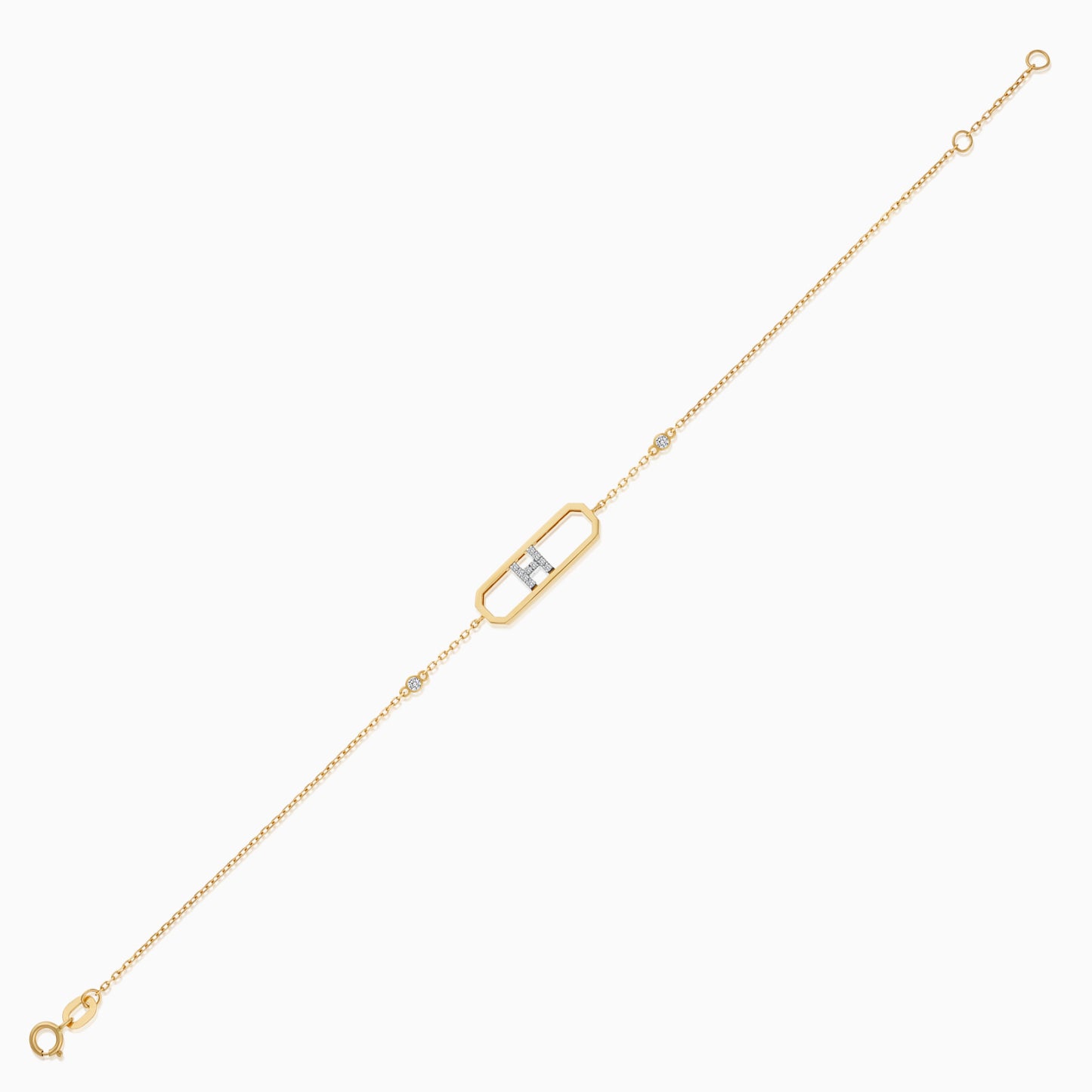 18k yellow gold natural diamond initial “H” bracelet