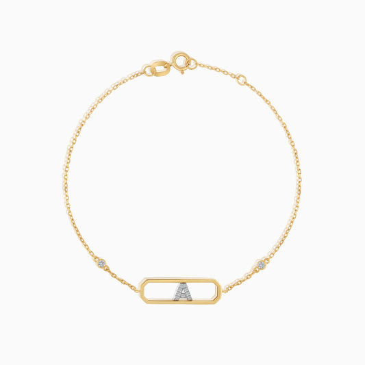 18K Yellow Gold Natural Diamond Initial "A" Bracelet