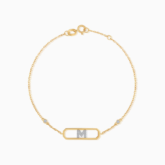 18K Yellow Gold Natural Diamond Initial "M" Bracelet