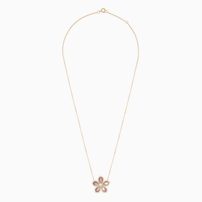 18k yellow gold Necklace flower shape decorated with natural diamond and Pink Mother of pearl