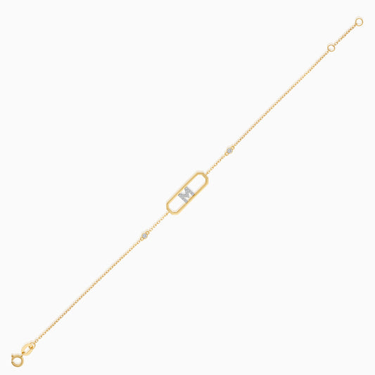18K Yellow Gold Natural Diamond Initial "M" Bracelet