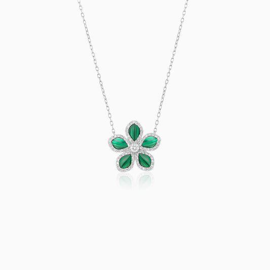 18K White Gold Flower Necklace with Diamonds and Malachite – Mosaic Collection