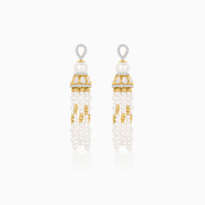 18K Yellow Gold Dangling Earrings with Pearls and Natural Diamonds | Danah Collection