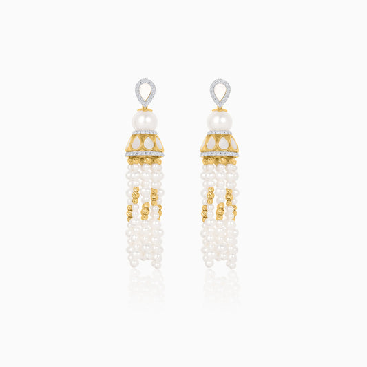 18K Yellow Gold Dangling Earrings with Pearls and Natural Diamonds | Danah Collection
