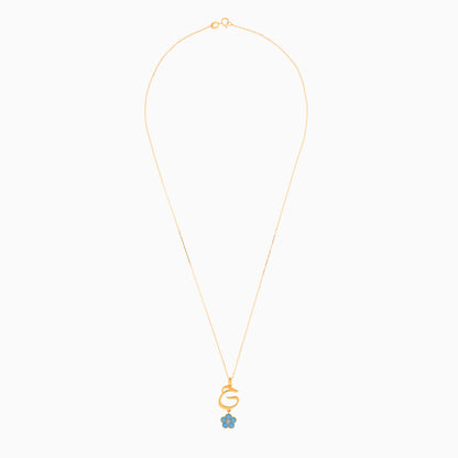18K Yellow Gold Kids Necklace – Letter ‘Haa’ with Turquoise Enamel Flower & Natural Diamond | Horoufi Kids Collection