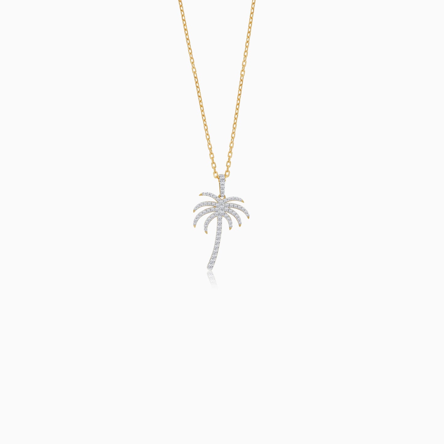 18K Yellow Gold Chain with Palm Tree-Shaped Pendant (20mm) Decorated with Natural Diamond | Al Nakhla Collection