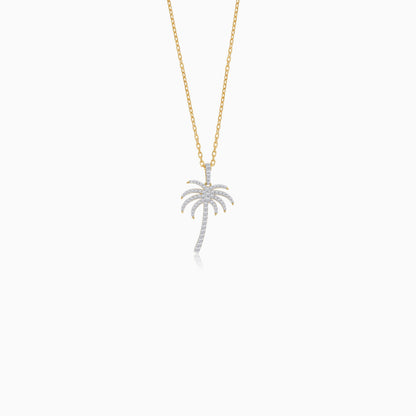 18K Yellow Gold Chain with Palm Tree-Shaped Pendant (20mm) Decorated with Natural Diamond | Al Nakhla Collection