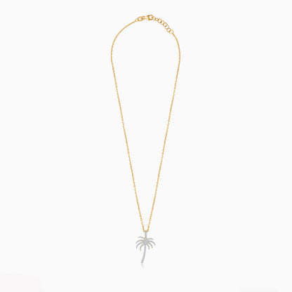 18K Yellow Gold Chain with Palm Tree-Shaped Pendant (20mm) Decorated with Natural Diamond | Al Nakhla Collection