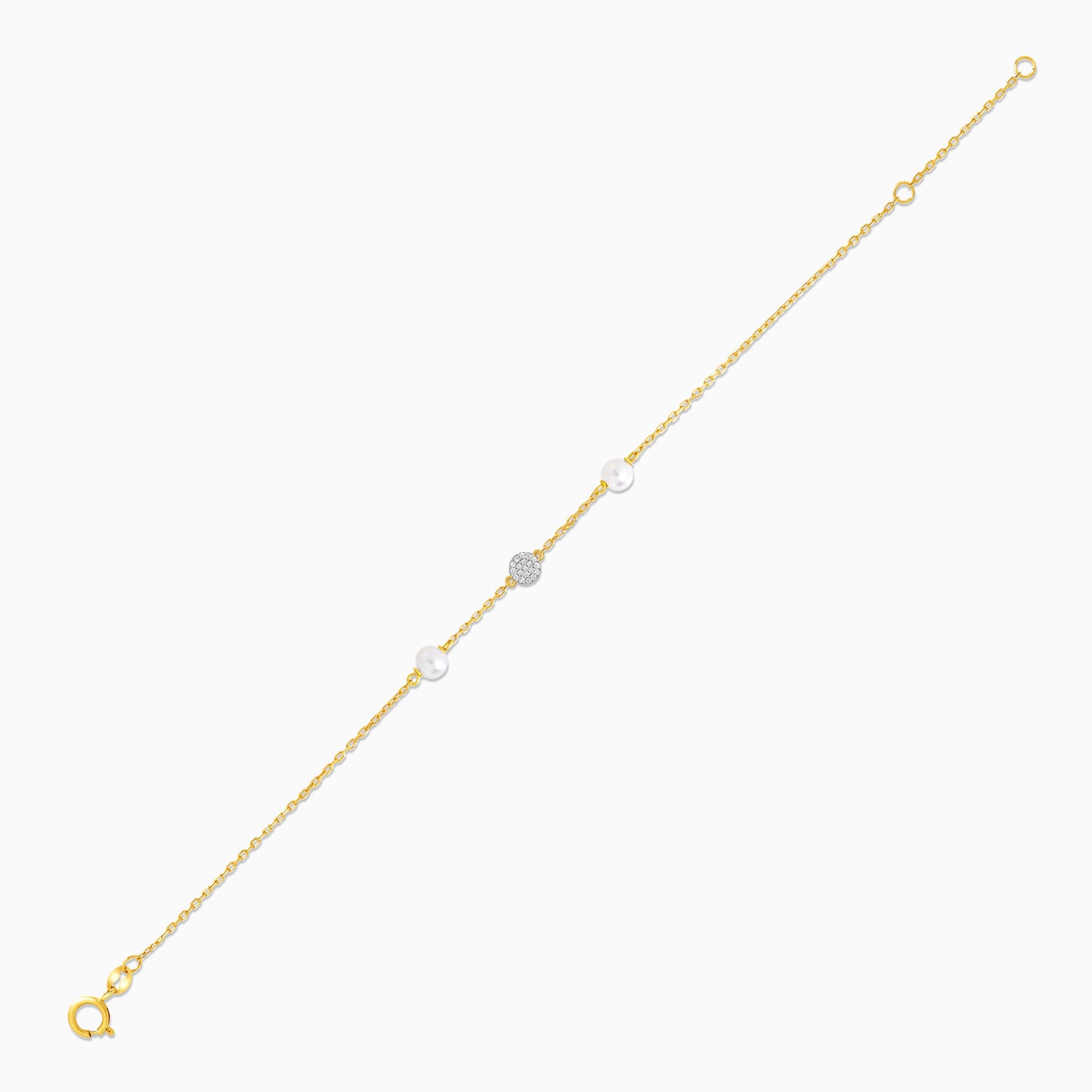 Danah Collection 18K Yellow Gold Bracelet with Natural Diamond-Centered Circle and Pearls