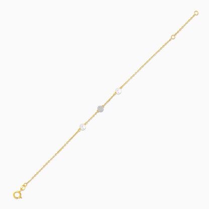 Danah Collection 18K Yellow Gold Bracelet with Natural Diamond-Centered Circle and Pearls