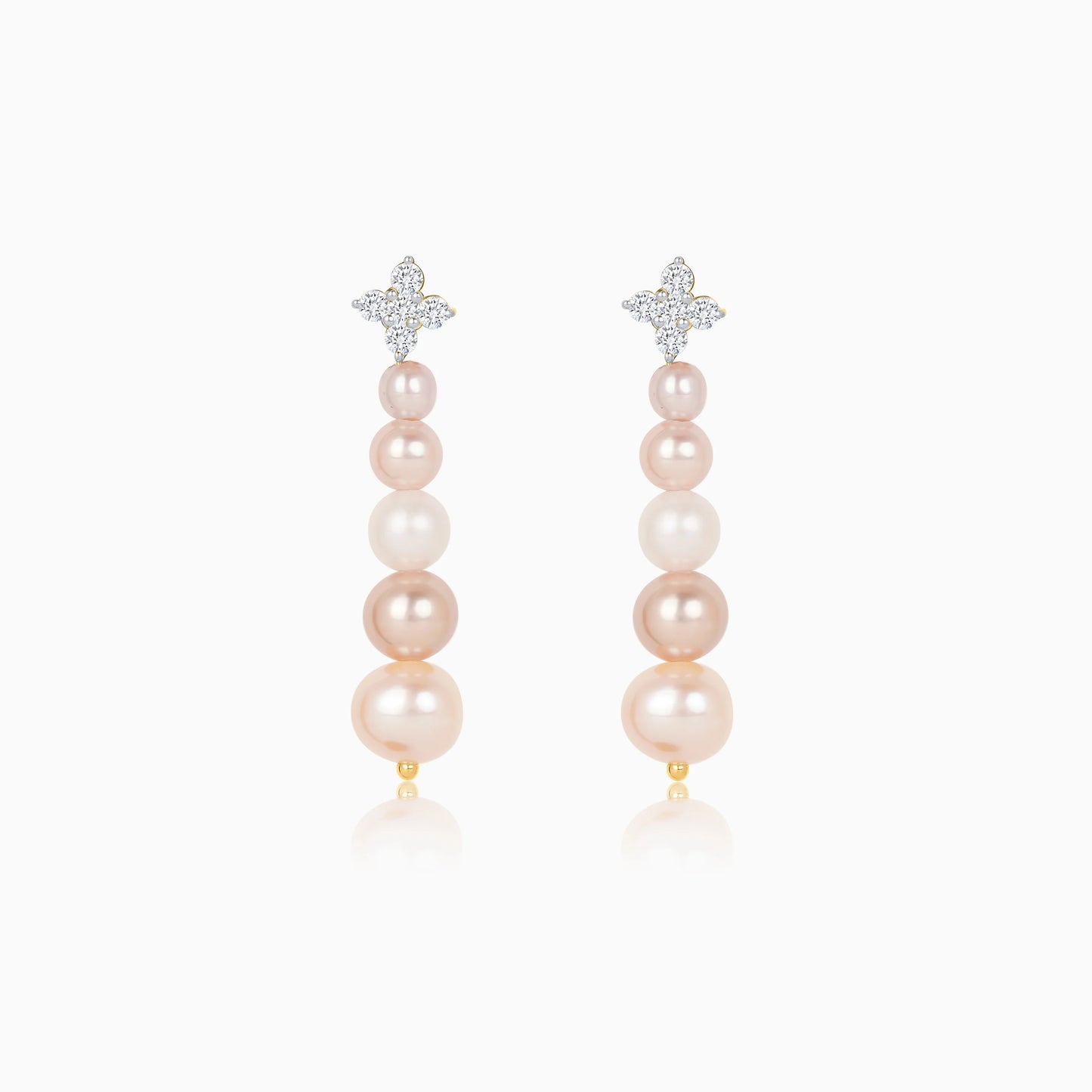 18K Yellow Gold Dangling Earrings with Multi-Color Pearls and Natural Diamonds