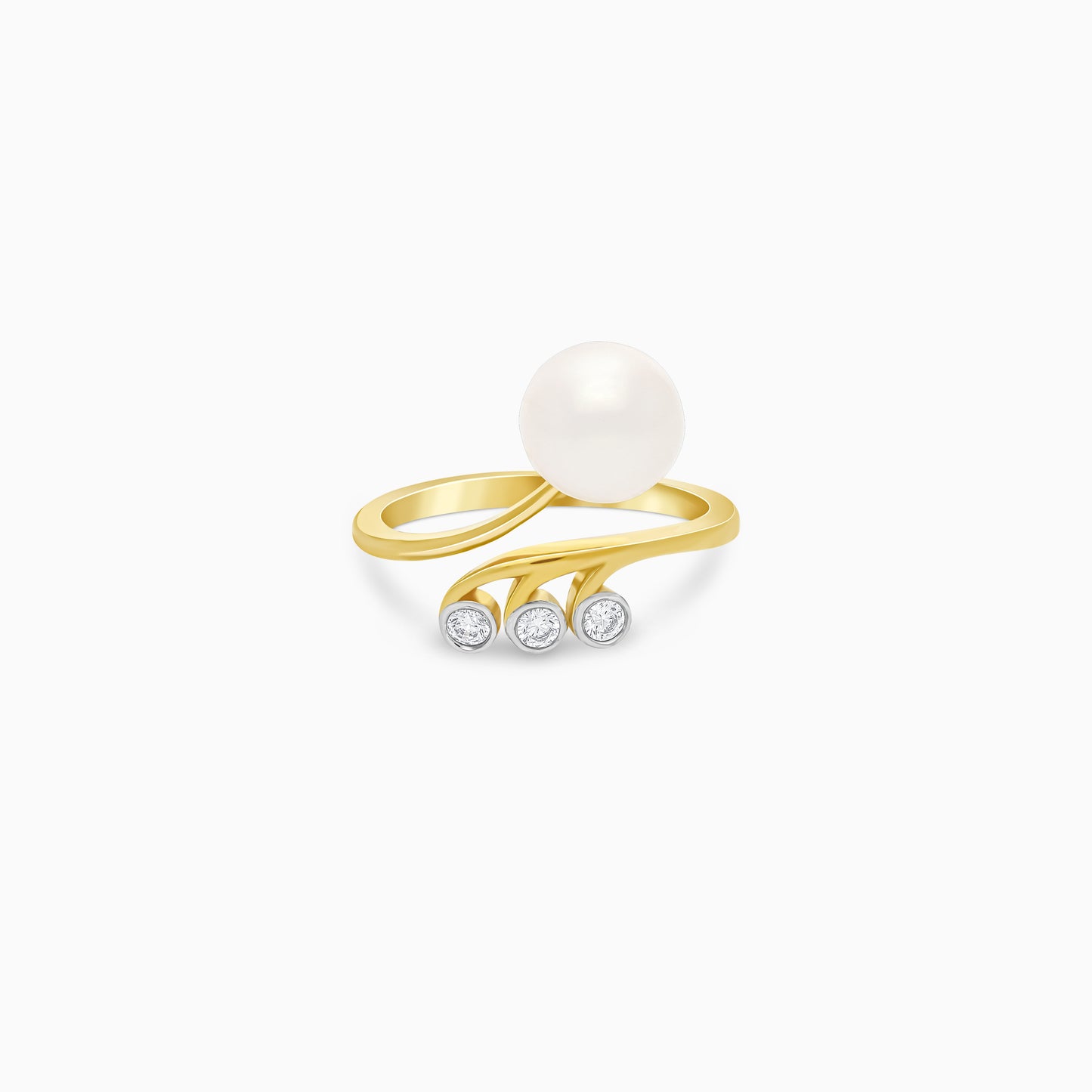 18k yellow gold open ring with zircon stones and a single pearl | Danah collection