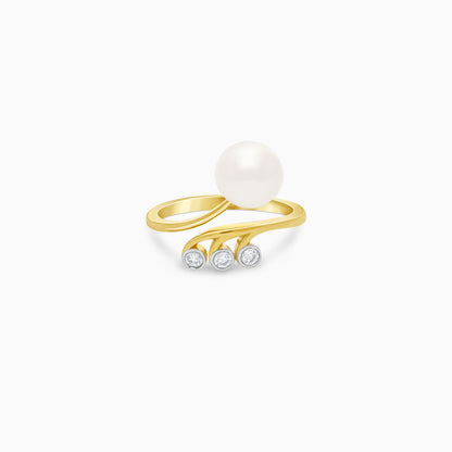 18k yellow gold open ring with zircon stones and a single pearl | Danah collection
