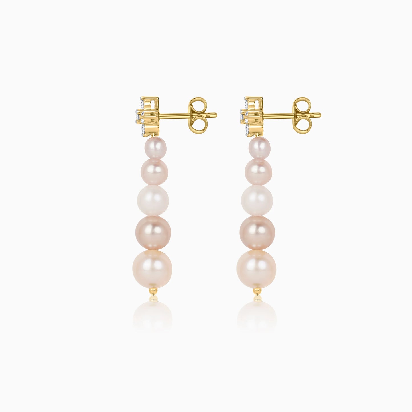 18K Yellow Gold Dangling Earrings with Multi-Color Pearls and Natural Diamonds