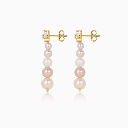 18K Yellow Gold Dangling Earrings with Multi-Color Pearls and Natural Diamonds