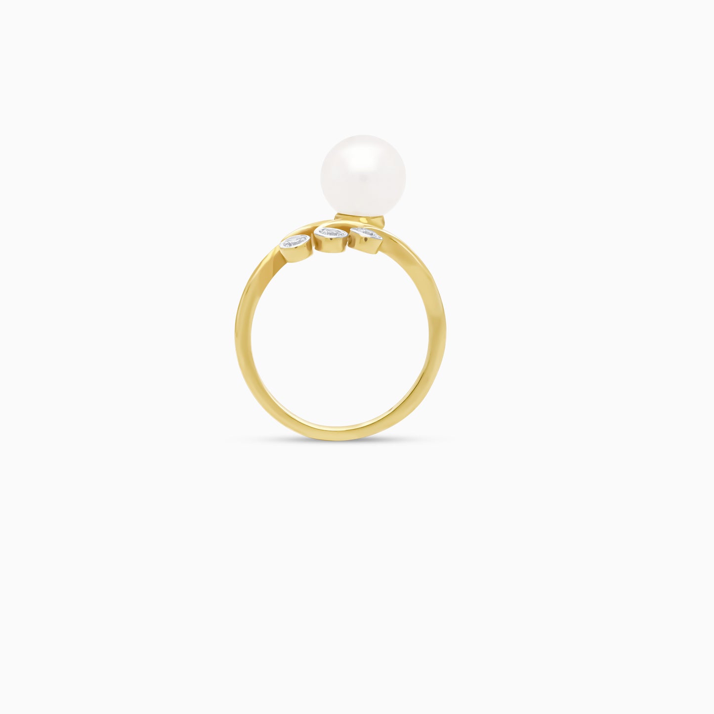 18k yellow gold open ring with zircon stones and a single pearl | Danah collection