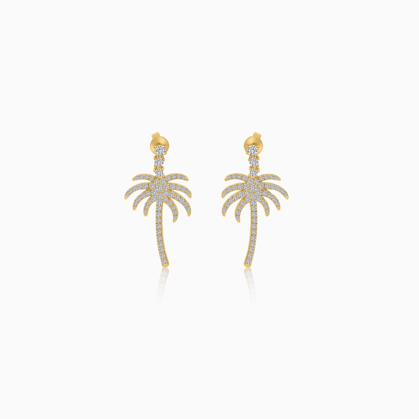 18K Yellow Gold Stud Earrings with Dangling Palm Tree-Shaped Design Decorated with Natural Diamond | Al Nakhla Collection