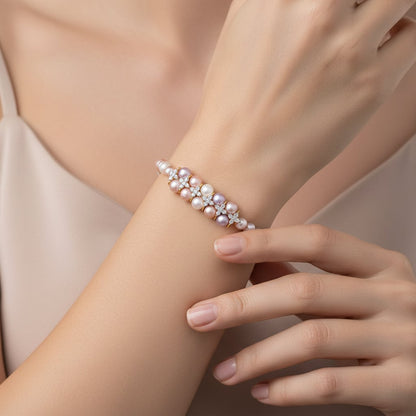 Multi-color pearls and natural diamonds Bracelet with 18k yellow gold | Danah Diamond collection