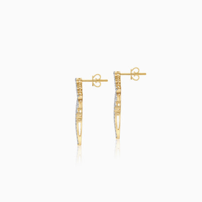 18K Yellow Gold Stud Earrings with Dangling Palm Tree-Shaped Design Decorated with Natural Diamond | Al Nakhla Collection