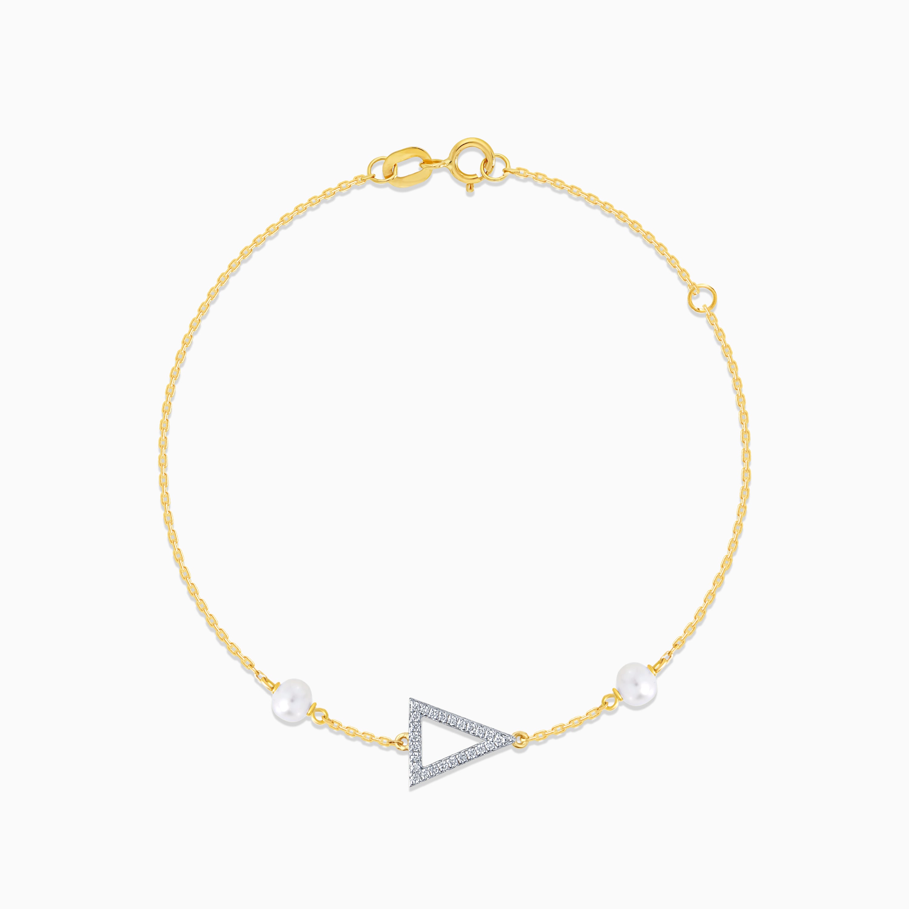 Triangular Gold Bracelets 18k yellow gold natural diamond triangle bracelet with pearls from Dan ...