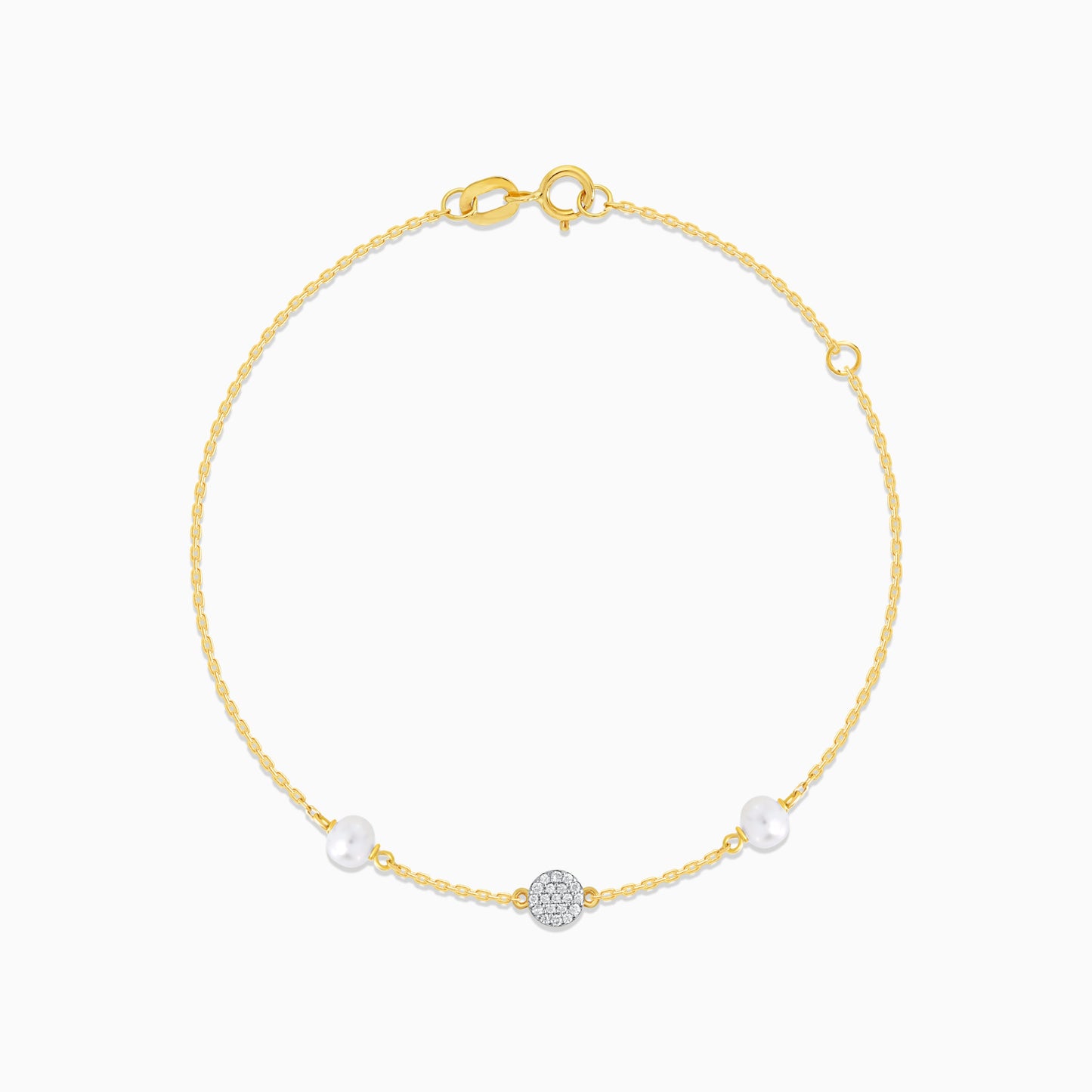 Danah Collection 18K Yellow Gold Bracelet with Natural Diamond-Centered Circle and Pearls