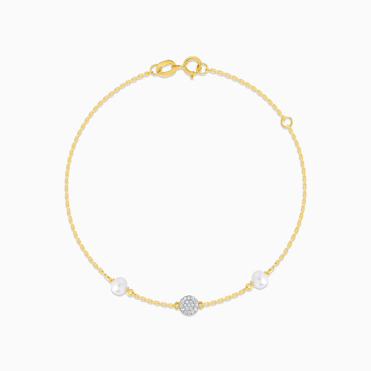 Danah Collection 18K Yellow Gold Bracelet with Natural Diamond-Centered Circle and Pearls