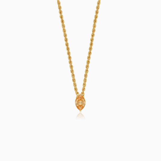 18k Yellow Gold Paperclip & Rope Necklace with Yellow Marquise Swarovski Zirconia