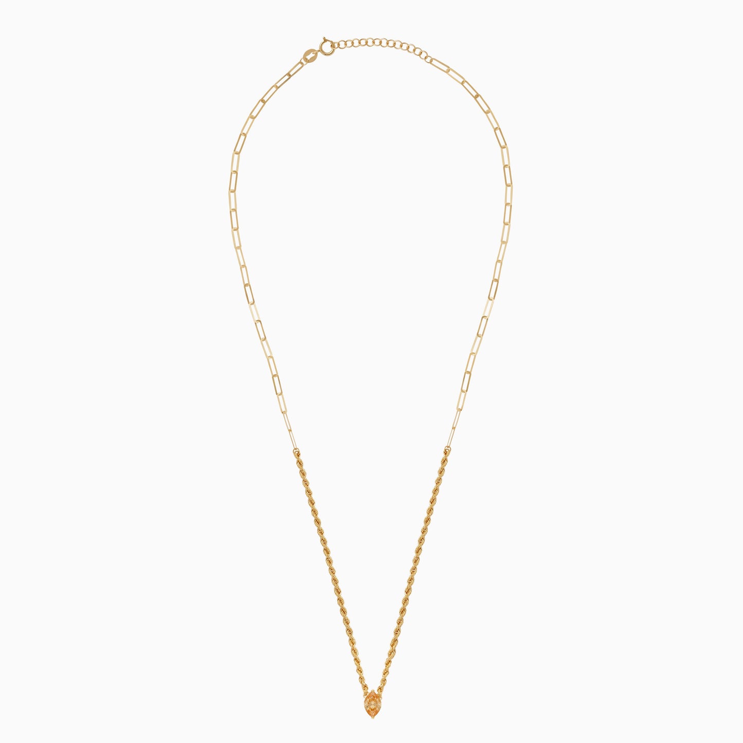 18k Yellow Gold Paperclip & Rope Necklace with Yellow Marquise Swarovski Zirconia