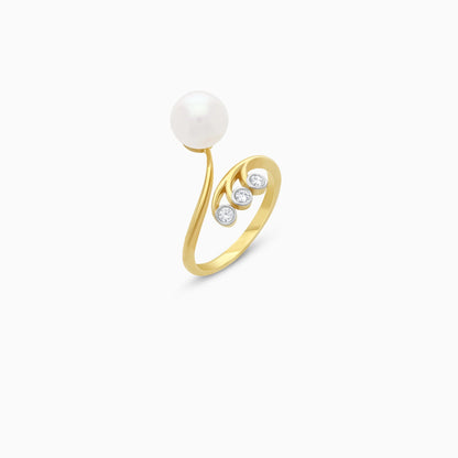 18k yellow gold open ring with zircon stones and a single pearl | Danah collection