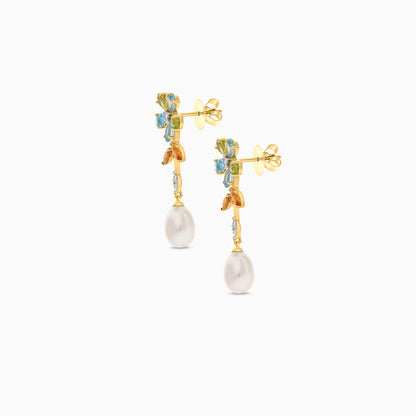18K Yellow Gold Pearl Earrings with Natural Diamonds and Gemstones | Danah Collection