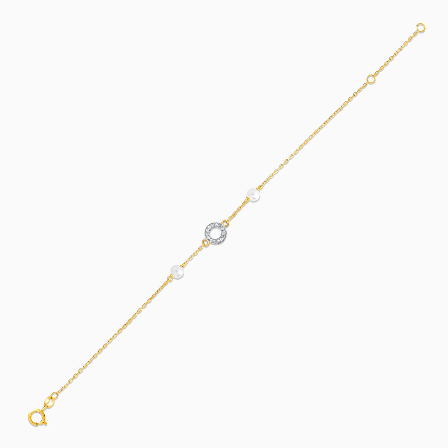 18k yellow gold bracelet with a diamond circle in the centre, adorned with pearls | Danah Collection