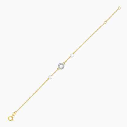 18k yellow gold bracelet with a diamond circle in the centre, adorned with pearls | Danah Collection