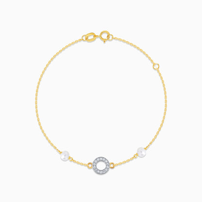 18k yellow gold bracelet with a diamond circle in the centre, adorned with pearls | Danah Collection