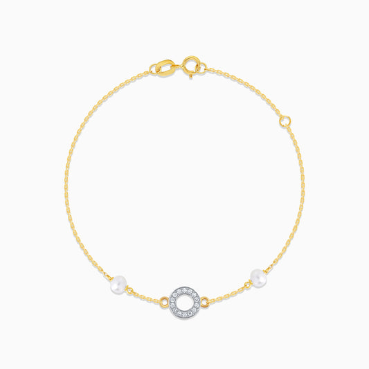 18k yellow gold bracelet with a diamond circle in the centre, adorned with pearls | Danah Collection