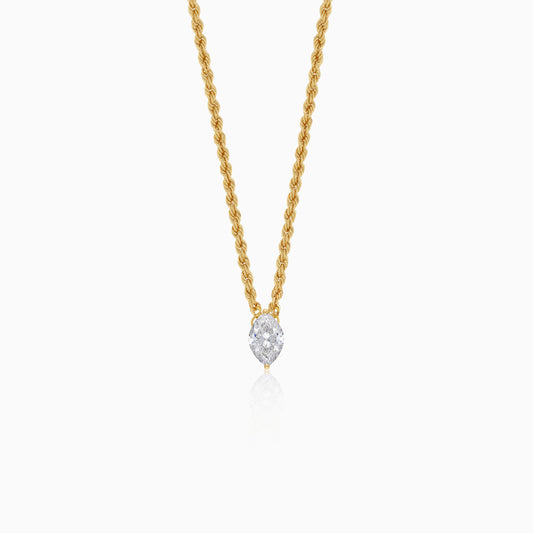 18k Yellow Gold Paperclip & Rope Necklace with Clear Marquise Swarovski Zirconia