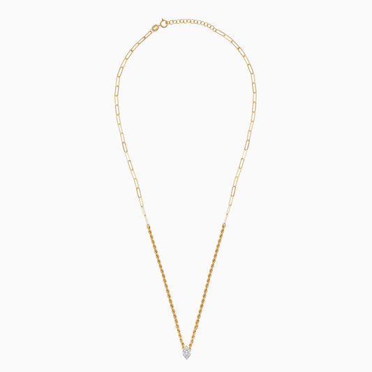 18k Yellow Gold Paperclip & Rope Necklace with Clear Marquise Swarovski Zirconia