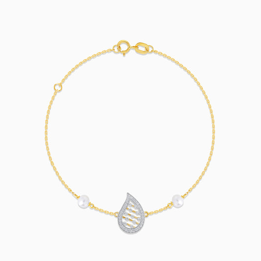 18k yellow gold teardrop-shaped bracelet decorated with natural diamond and pearls | Danah Collection