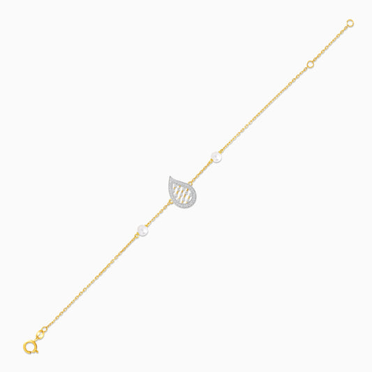 18k yellow gold teardrop-shaped bracelet decorated with natural diamond and pearls | Danah Collection
