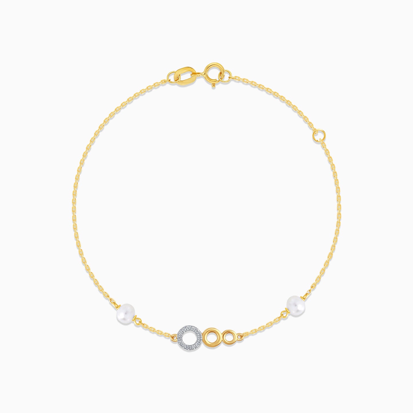 18K Yellow Gold Diamond Three Circle of Life and pearls Bracelet | Danah Collection