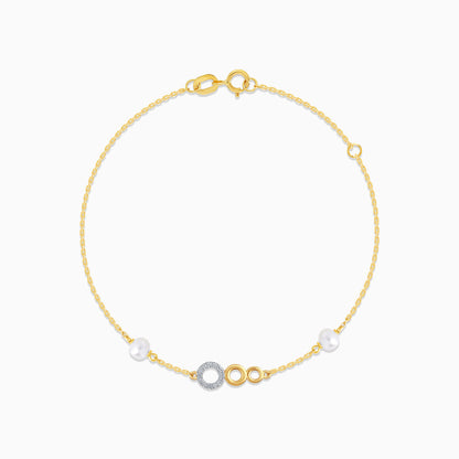 18K Yellow Gold Diamond Three Circle of Life and pearls Bracelet | Danah Collection