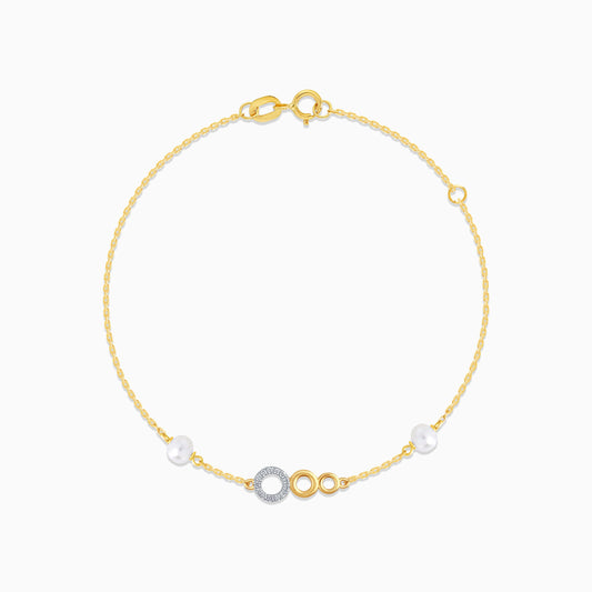 18K Yellow Gold Diamond Three Circle of Life and pearls Bracelet | Danah Collection