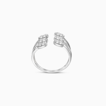 18k white gold open ring decorated with natural diamond stones