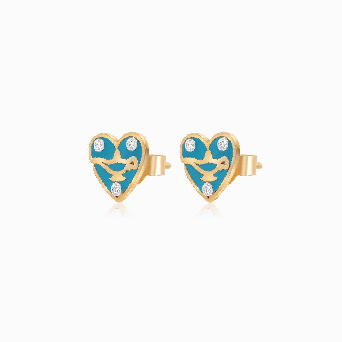 Disney Princess Jasmine – Aladdin Lamp in the Heart Earrings in 18K Yellow Gold with Natural Diamonds & Enamel