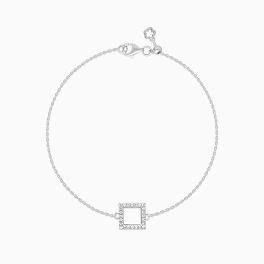 18k white gold adjustable bracelet square shape decorated with round natural diamond stones | Trendy collection
